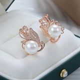 Vintage Ethnic Bride Wedding Party Elegant Pearl Rolled 14K Rose Gold Jewellery Drop Earrings For Women