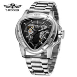 New Original Triangle Skeleton Automatic Mechanical Sport Stainless Steel High End Luxury Men Gold Tone Watches