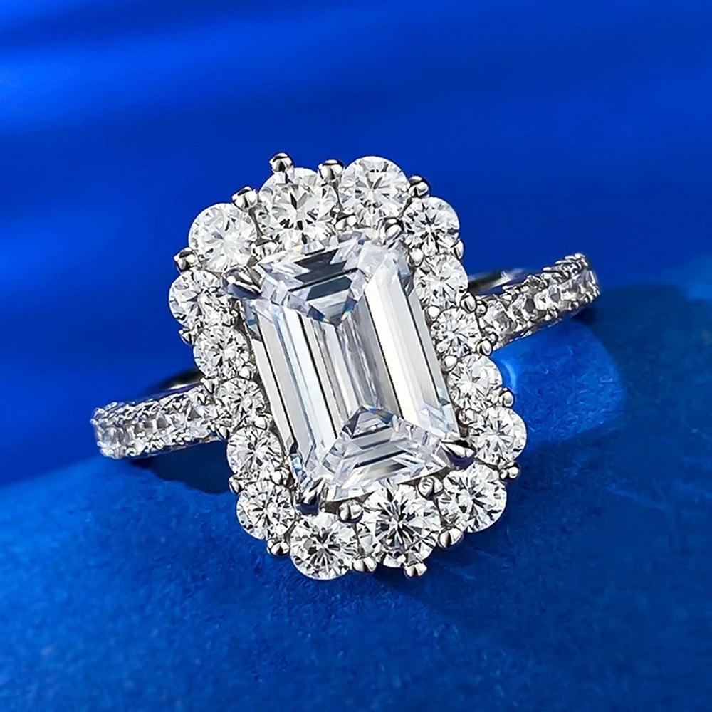 Gorgeous Silver Emerald Cut AAAAA Lab Sapphire Gemstone Wedding Engagement Fine Jewellery Big Rings - The Jewellery Supermarket