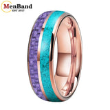 Dome Double Groove Inlaid Purple Carbon Fiber Turquoise Men and Women Tungsten Rings