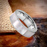 White Mother Of Pearl Shell Inlay Plane Polished Black Tungsten Ring for Men Women