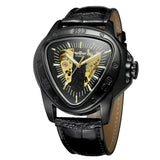 New Arrival Top Brand Hollow Bar Scale Mechanical Triangle Design Black Leather Strap Mechanical Watches for Men