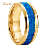 Blue Opal Gold Foil Inlay Domed Polished 6/8mm Tungsten Men Women Wedding Rings