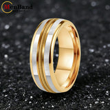 Mother Of Pearl Shell Rose Gold Guitar String Inlaid Dome Polished Tungsten Rings