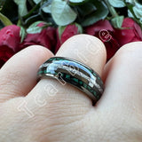 Bright Meteorite and Malachite Inlay 8MM Tungsten Carbide Wedding Men Women Ring
