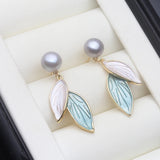 Charming Leaf Design Natural Multicolour Pearl Earrings Silver Drop Earrings