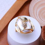 Vine Leaf Design Big Baroque White Blue Pearl Silver Gold Color Rings