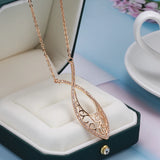 Leaf Shape Hollow Big Size 14K Filled Rose Gold Full Paved AAA Zicon Diamonds Necklaces - Party Jewellery