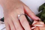 Genuine Real Pink Grey White Pearls AAA Zircon Diamonds Cute Silver Rings