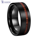 Offset Groove With Real Wood Inlay 6MM 8MM Black Tungsten Wedding Men Women Rings