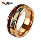 Red Opal and Meteorite Inlaid Gold Foil 6MM 8MM Men and Women Tungsten Rings