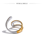 18K Gold Plated Stainless Steel Geometric Hollow Adjustable Double Colour Geometric Ring