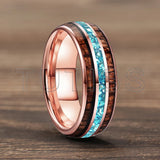 Inlaid Hawaiian Koa Wood Sky Blue Crystal Stone 6/8mm Tungsten Carbide Rings
