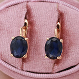 14K Gold Filled Geometric Oval Cut Dark Blue AAA Zircon Crystals Clip Elegant Earrings
