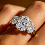 3 Stones 3/6cttw Oval Cut VVS1 D Colour Moissanite Diamonds Engagement Silver Ring