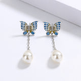 Fashion Long Butterfly Pearl Exquisite Handmade Enamel Earrings for Women