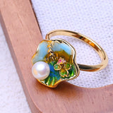 Unique Handmade Real Pearl 18K Gold Plated Adjustable Rings for Women