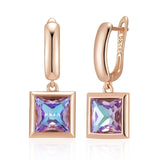 14K Rolled Gold Square Gradient AAA Zircon Crystal Geometric Glossy Fashion Earrings