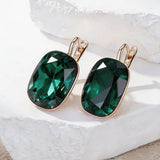 Luxury Emerald AAA Zircon Crystals 14k Rolled Gold Square Dangle Earrings