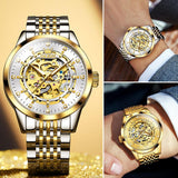 New Luxury Gold Skeleton Automatic Mechanical Waterproof Stainless Steel Luminous Business Men's Watches - The Jewellery Supermarket