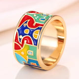 Creative Handmade Gold Coloured Housed Design Enamel Finger Ring