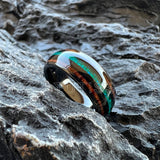 Green Opal Koa Wood Inlay 8mm Black Tungsten Engagement Fashion Men Women Rings