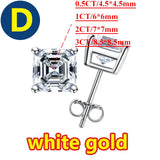 Princess Cut 0.5, 1, 2CT Moissanite Diamonds Rhodium Plated Silver D Color Stud Earrings