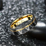 Black Geometric Hammered Offset Groove 8mm Tungsten Rings for Men Comfort Fit