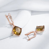 14 Karat Rolled Gold New Square Brown AAA Zircon Crsytals Dangle Retro Earrings for Women
