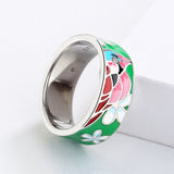 Creative Green Flower Fashion Handmade Enamel AAA Zircon Bird Shape Ring