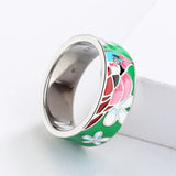 Creative Green Flower Fashion Handmade Enamel AAA Zircon Bird Shape Ring