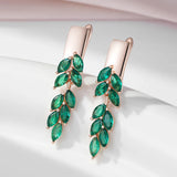 14 Karat Rolled Gold Vintage Green AAA Zircon Crystals Leaf Luxury Dangle Earrings