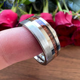 Offset Groove With Real Wood Inlay 6MM 8MM Black Tungsten Wedding Men Women Rings