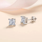 Dazzling 0.3~3.0ct Princess Cut Moissanite Diamonds 925 Silver Stud Earrings