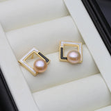 Trendy Natural white, pink, purple, grey, black Pearls Silver Stud Earrings