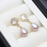 Scalloped Real Multicolour Pearls AAA Zircon Diamonds Cute Silver Dangle Earrings