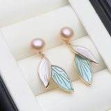 Charming Leaf Design Natural Multicolour Pearl Earrings Silver Drop Earrings