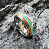 Amazing Whiskey Barrel Oak Wood Crushed Turquoise Inlay Tungsten Carbide Rings
