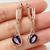 14 Karat Filled Gold Shiny Elegant Purple AAA Zircon Crystals Drop Earrings For Women