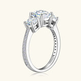 Brilliant 3 Stone 3.5CTTW. Cushion & Round VVS1 D Colour Moissanite 925 Silver Ring