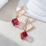 14 Karat Gold Filled Luxury Cube Design Red AAA Zircon Crystals Long Drop Earrings