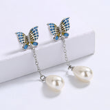 Fashion Long Butterfly Pearl Exquisite Handmade Enamel Earrings for Women