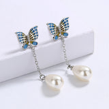 Fashion Long Butterfly Pearl Exquisite Handmade Enamel Earrings for Women