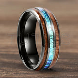 Dome Polishing Three Grooves Hawaiian Koa Wood Abalone Shell Inlay 8mm Tungsten Ring