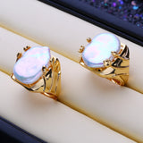 Elegant Natural Freshwater12-16mm Big Baroque Pearl Silver Gold Colour Ring