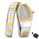 Popular Luxury Ice Diamond Quartz Gold Colour Watches For Women - Ladies Fashion Elegant Serpentine Watches
