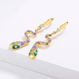 High-quality Creative Handmade Enamel Snake Shape Zircon Accents Long Earrings