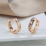 14K Filled Gold New Multi Colours AAA Zircon Hoops  Fashion Buckle Daily Earrings