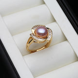 Luxury Flower Pink Black White Purple Grey Pearl AAA Zircon Diamonds Silver Rings