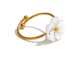 18K Gold Plated Fashion Sweet Stainless Steel Natural Shell Flower Adjustable Ring